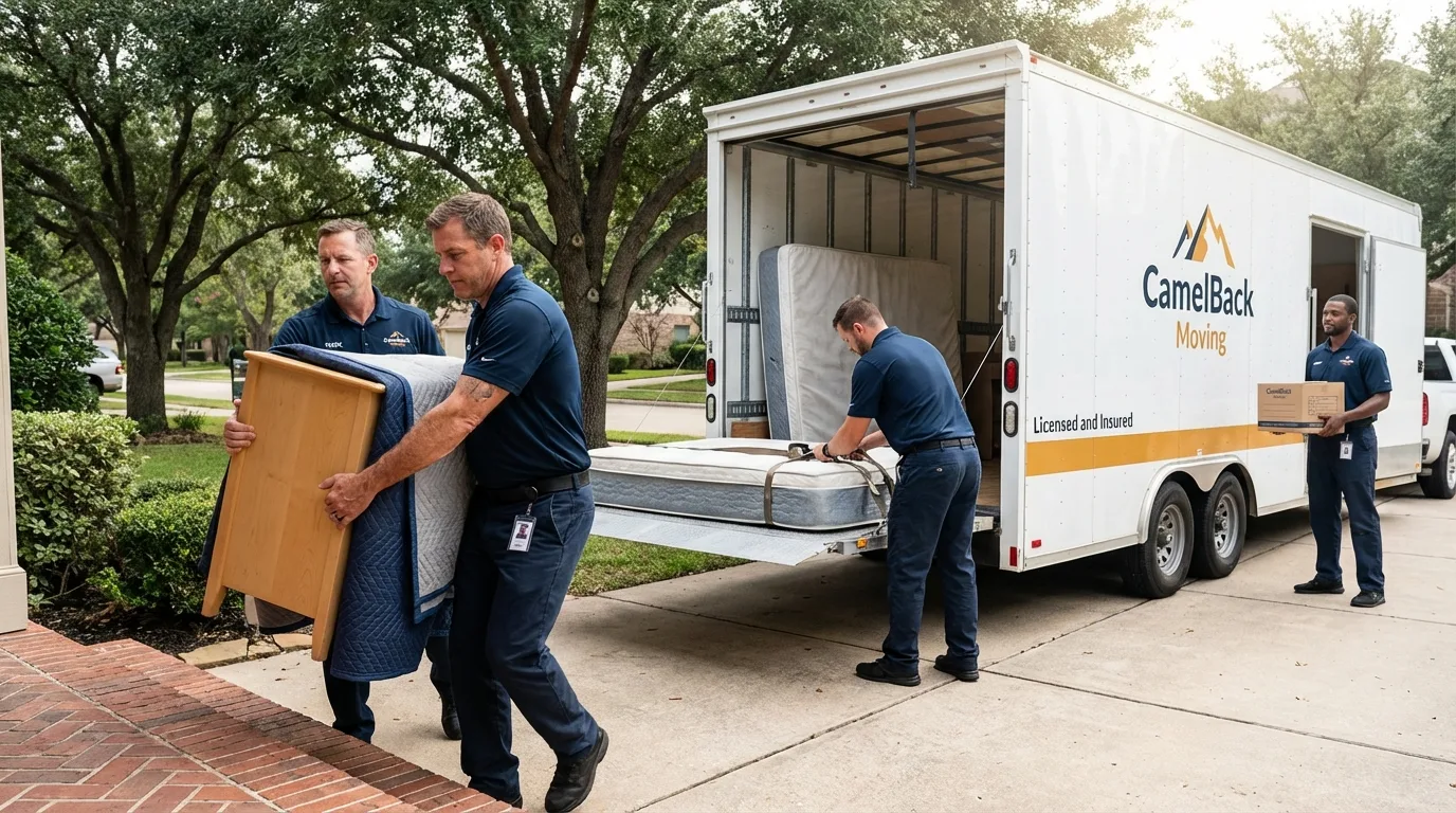 Crew loading residential truck for cross-state move from Statesville, NC